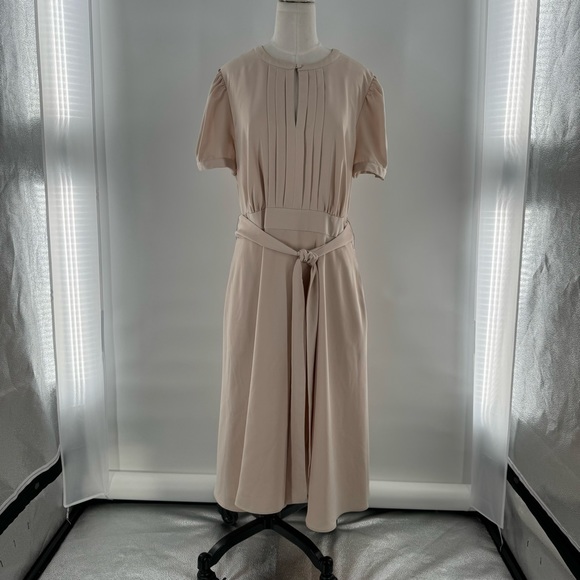Gal Meets Glam Cream Marilyn Satin Fit & Flare Dress Pockets Size 16 - Picture 3 of 11